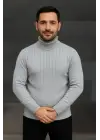 SBRD- Erkek Tam Boğazlı Balıkçı Yaka Triko Kazak Kalın Fitilli -  Gri