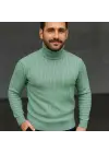 SBRD- Erkek Tam Boğazlı Balıkçı Yaka Triko Kazak Kalın Fitilli - Mint Yeşili