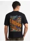 SBRD- Erkek Tişört Baskılı Oversize Kısa Kol T-shirt - Siyah