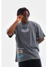 SBRD- Erkek Tişort  Bisiklet Yaka Baskılı Oversize T-shirt - Gri