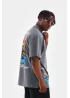 SBRD- Erkek Tişort  Bisiklet Yaka Baskılı Oversize T-shirt - Gri