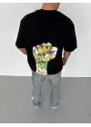 SBRD- Erkek Tişört Bisiklet Yaka Baskılı Oversize T-shirt - Siyah