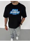 SBRD- Erkek Tişört Bisiklet Yaka Baskılı Oversize T-shirt - Siyah