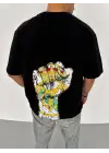 SBRD- Erkek Tişört Bisiklet Yaka Baskılı Oversize T-shirt - Siyah