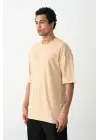 SBRD- Erkek Tişört Düz Basic Penye Yazlık Bisiklet Yaka Kısa Kol T-shirt - Bej
