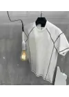 SBRD- Erkek Tişört Karoyaka Dikişli Oversize T-shirt - Beyaz