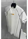 SBRD- Erkek Tişört Karoyaka Dikişli Oversize T-shirt - Beyaz
