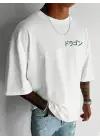 SBRD- Erkek Tişört Penye Compack Ejder Baskılı Bisiklet Yaka T-shirt - Beyaz