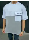 SBRD- Erkek Tişört Torba Cepli Parçalı Kısa Kol T-shirt - Gri