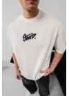 SBRD- Erkek Tişört Yazlık Baskılı Oversize Kısa Kol T-shirt - Beyaz