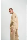 SBRD- Erkek Uzun Kol Bisiklet Yaka 3 İplik Pamuklu Kışlık Sweatshirt  - Bej