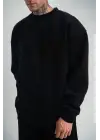 SBRD- Erkek Uzun Kol Bisiklet Yaka 3 İplik Pamuklu Kışlık Sweatshirt - Siyah
