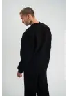 SBRD- Erkek Uzun Kol Bisiklet Yaka 3 İplik Pamuklu Kışlık Sweatshirt - Siyah