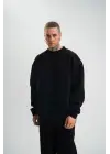 SBRD- Erkek Uzun Kol Bisiklet Yaka 3 İplik Pamuklu Kışlık Sweatshirt - Siyah