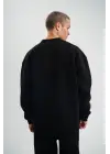 SBRD- Erkek Uzun Kol Bisiklet Yaka 3 İplik Pamuklu Kışlık Sweatshirt - Siyah