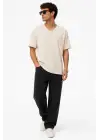SBRD- Erkek V Yaka Basic Tişört Kısa Kol Yazlık Regular Fit T-shirt - Bej