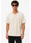 SBRD- Erkek V Yaka Basic Tişört Kısa Kol Yazlık Regular Fit T-shirt - Bej