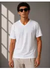 SBRD- Erkek V Yaka Basic Tişört Kısa Kol Yazlık Regular Fit T-shirt - Beyaz
