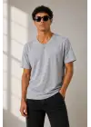 SBRD- Erkek V Yaka Basic Tişört Kısa Kol Yazlık Regular Fit T-shirt - Gri