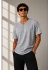 SBRD- Erkek V Yaka Basic Tişört Kısa Kol Yazlık Regular Fit T-shirt - Gri