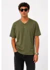 SBRD- Erkek V Yaka Basic Tişört Kısa Kol Yazlık Regular Fit T-shirt - Haki