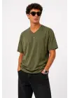SBRD- Erkek V Yaka Basic Tişört Kısa Kol Yazlık Regular Fit T-shirt - Haki