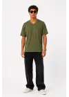 SBRD- Erkek V Yaka Basic Tişört Kısa Kol Yazlık Regular Fit T-shirt - Haki
