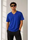SBRD- Erkek V Yaka Basic Tişört Kısa Kol Yazlık Regular Fit T-shirt - Saks Mavisi