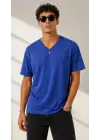 SBRD- Erkek V Yaka Basic Tişört Kısa Kol Yazlık Regular Fit T-shirt - Saks Mavisi