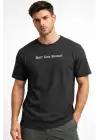SBRD- Erkek Wafıl Kumaş Tişört Regular Kalıp Bisiklet Yaka Baskılı T-shirt - Siyah