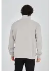 SBRD- Erkek Yarım Fermuarlı Baskılı 3 İplik Pamuklu Sweatshirt - Boyalı Gri