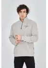 SBRD- Erkek Yarım Fermuarlı Baskılı 3 İplik Pamuklu Sweatshirt - Boyalı Gri