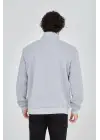 SBRD- Erkek Yarım Fermuarlı Baskılı 3 İplik Pamuklu Sweatshirt - Gri
