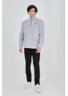 SBRD- Erkek Yarım Fermuarlı Baskılı 3 İplik Pamuklu Sweatshirt - Gri