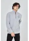 SBRD- Erkek Yarım Fermuarlı Baskılı 3 İplik Pamuklu Sweatshirt - Gri