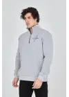 SBRD- Erkek Yarım Fermuarlı Baskılı 3 İplik Pamuklu Sweatshirt - Gri