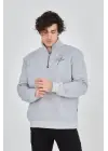 SBRD- Erkek Yarım Fermuarlı Baskılı 3 İplik Pamuklu Sweatshirt - Gri