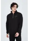 SBRD- Erkek Yarım Fermuarlı Baskılı 3  İplik Pamuklu Sweatshirt - Siyah