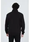 SBRD- Erkek Yarım Fermuarlı Baskılı 3  İplik Pamuklu Sweatshirt - Siyah