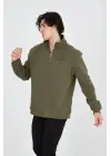 SBRD- Erkek Yarım Fermuarlı Baskılı 3 İplik Pamuklu Sweatshirt - Yeşil