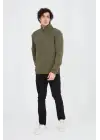 SBRD- Erkek Yarım Fermuarlı Baskılı 3 İplik Pamuklu Sweatshirt - Yeşil