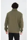 SBRD- Erkek Yarım Fermuarlı Baskılı 3 İplik Pamuklu Sweatshirt - Yeşil