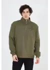 SBRD- Erkek Yarım Fermuarlı Baskılı 3 İplik Pamuklu Sweatshirt - Yeşil