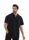 SBRD- Erkek Yarım Fermuarlı Düz Oversize T-shirt - Siyah