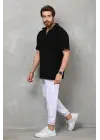 SBRD- Erkek Yarım Fermuarlı Düz Oversize T-shirt - Siyah