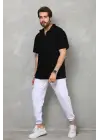 SBRD- Erkek Yarım Fermuarlı Düz Oversize T-shirt - Siyah