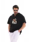 SBRD- Erkek Yarım Fermuarlı Oversize Baskılı T-shirt - Siyah