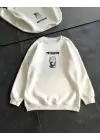 SBRD- Kadın 3 İplik Kışlık Bisiklet Yaka Baskılı Sweatshirt - Beyaz