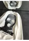 SBRD- Kadın 3 İplik Kışlık Bisiklet Yaka Baskılı Sweatshirt - Beyaz