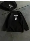 SBRD- Kadın 3 İplik Kışlık Bisiklet Yaka Baskılı Sweatshirt - Siyah